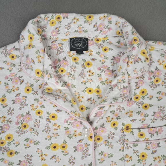 Laura Ashley Pajama Set Medium White Pink Sunflowers Top Shorts Women's EUC - Picture 2 of 13